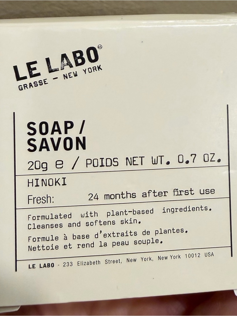 Le Labo Hinoki Soap - White Box
